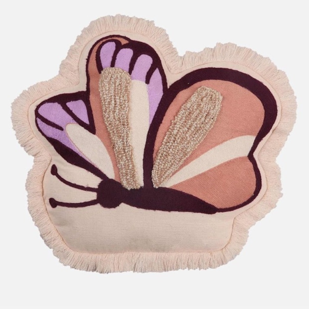 Butterfly Shaped Pillow with Fringe Perfect Size New With Tags Purple 17x14x4.5
